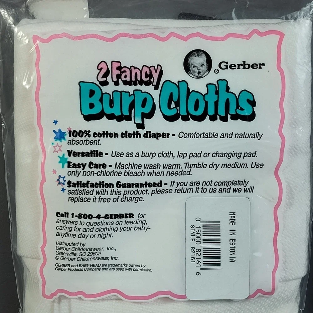 Vintage Gerber Diaper Burp Cloths Lap Pad 100% Cotton I Love Mommy / Daddy NEW